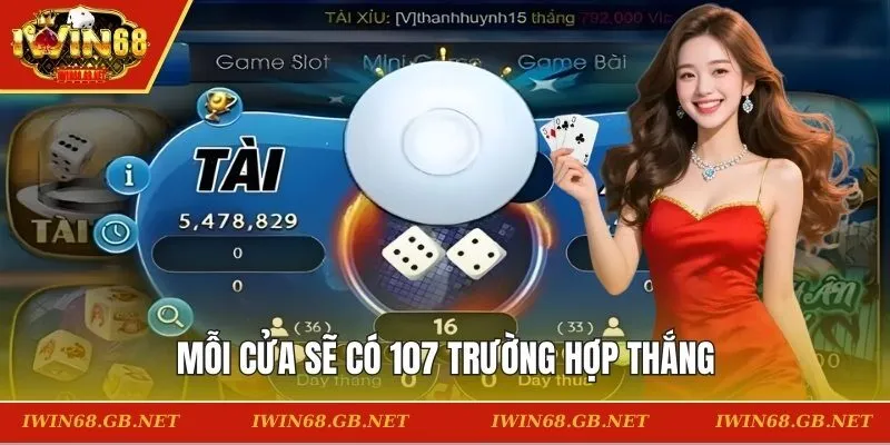 Mỗi cửa sẽ có 107 trường hợp thắng